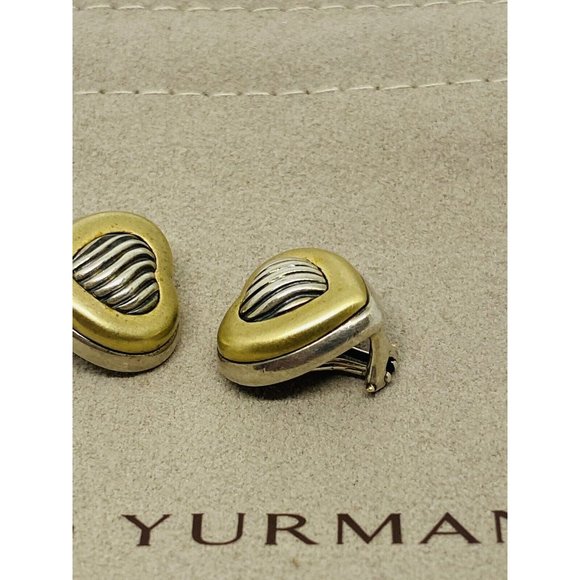 David Yurman Sterling & 18k Gold Thoroughbred Heart Cable Clip On Earrings - Picture 2 of 6